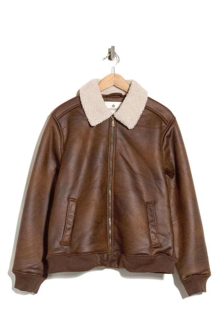 Faux Shearling Collar Barn Coat, Alternate, color, RUSSET