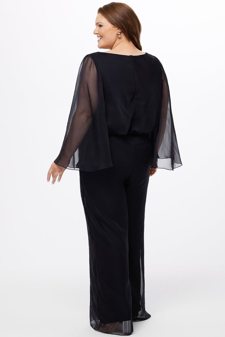 Scoop Neck Wide Leg Plus Size Jumpsuit with Sleeves, Alternate, color, Black