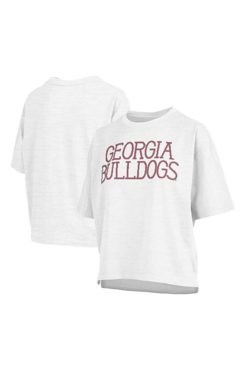 Women's Pressbox White Georgia Bulldogs Motley Crew Chain Stitch Slub Waist Length Boxy T-Shirt, Main, color, White