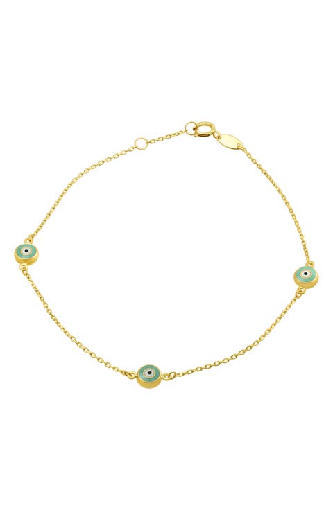 14K Gold Evil Eye Station Bracelet