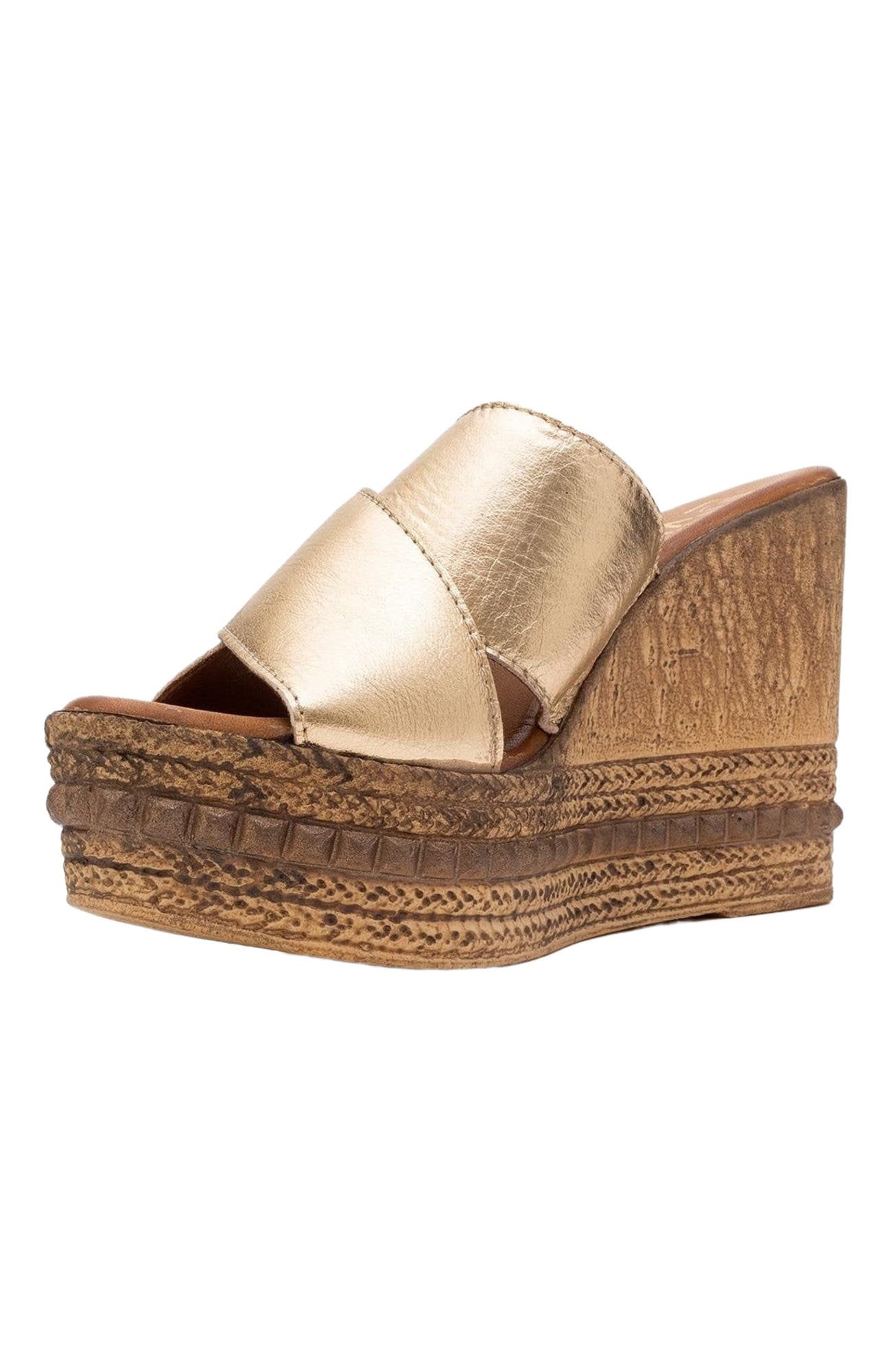Forever & Always Shoes Lois Wedge Leather Sandal, Alternate, color, Gold Leather