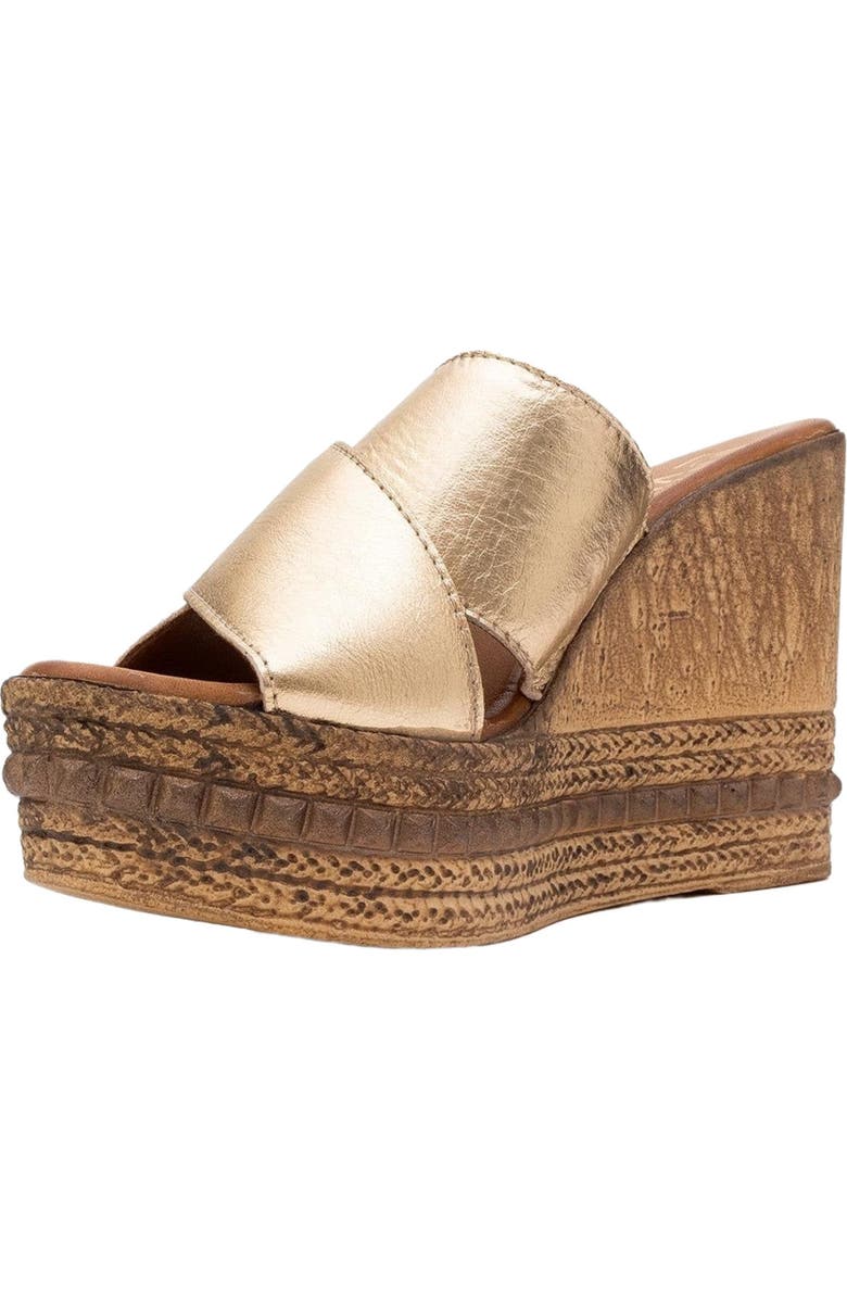 Forever & Always Shoes Lois Wedge Leather Sandal, Alternate, color, Gold Leather