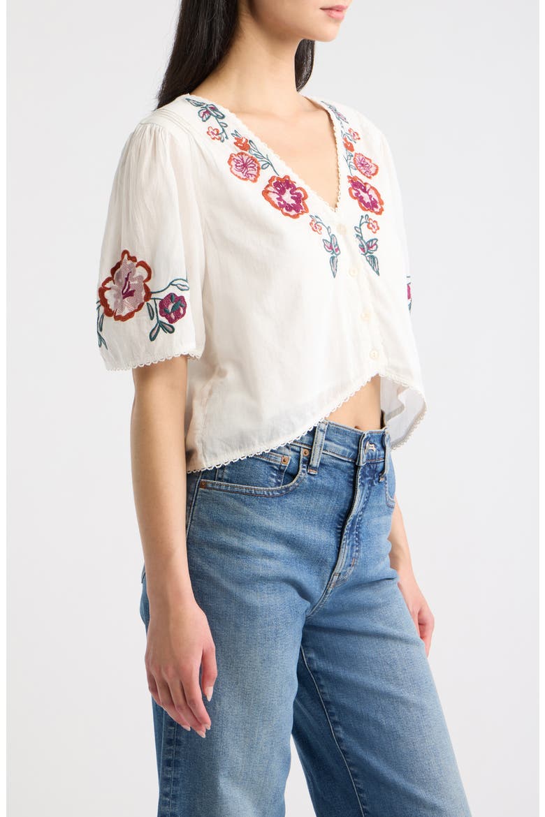 Brett Crop Embroidered Cotton Top, Alternate, color, IVORY