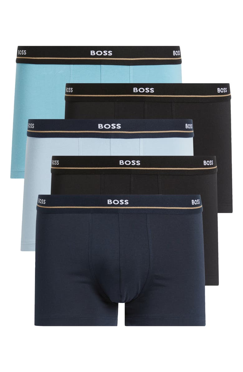 BOSS 5-Pack Essential Stretch Cotton Trunks, Alternate, color, Blue/ Black Assorted