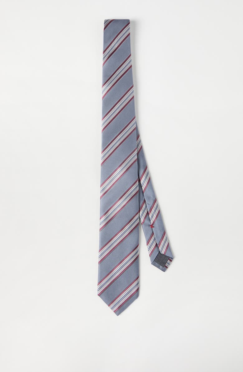 Brunello Cucinelli Silk textured stripe tie, Alternate, color, Medium Grey