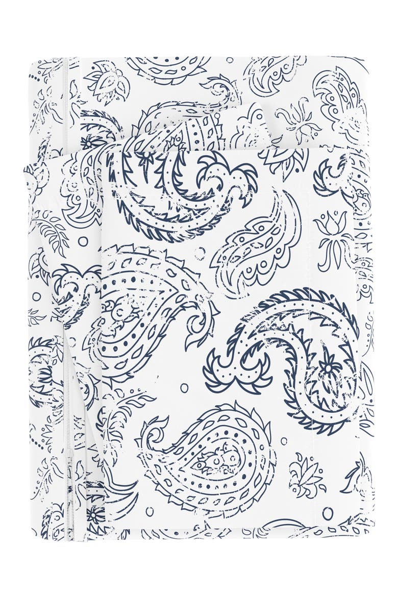 HOME SPUN Premium Ultra Soft 3-Piece Coarse Paisley Print Duvet Cover Set, Alternate, color, NAVY