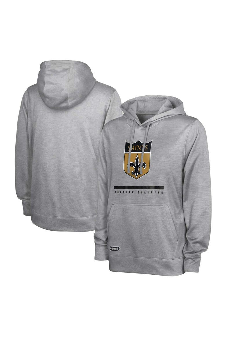 Men's Heather Gray New Orleans Saints Grid Drill Streak Fleece Pullover Hoodie, Main, color, Heather Gray