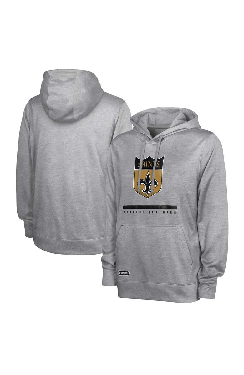 Outerstuff Men's Heather Gray New Orleans Saints Grid Drill Streak Fleece Pullover Hoodie, Main, color, Heather Gray