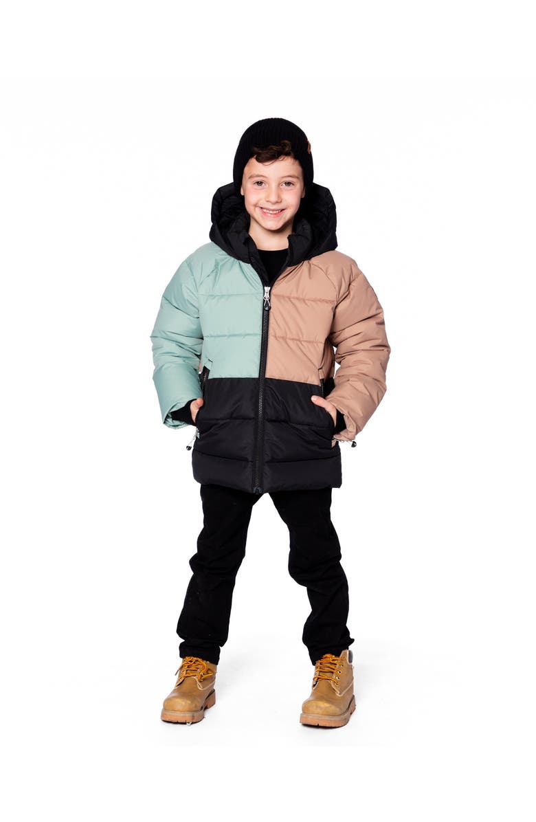 Deux par Deux Boy Colorblocked Puffy Winter Coat, Main, color, Black