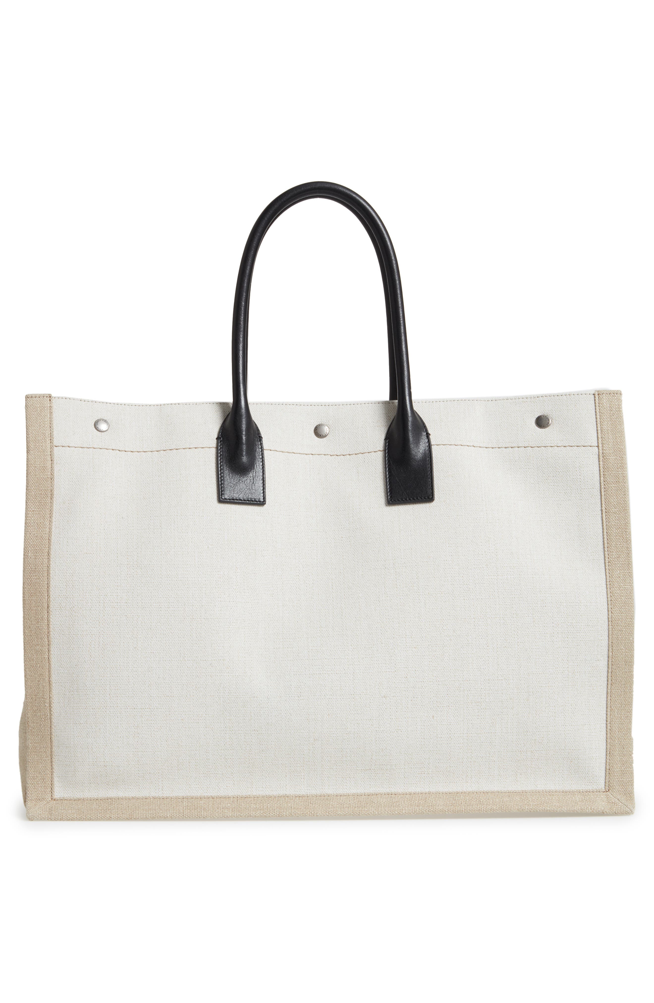Saint Laurent Noe Rive Gauche Logo Linen Tote, Alternate, color, 
