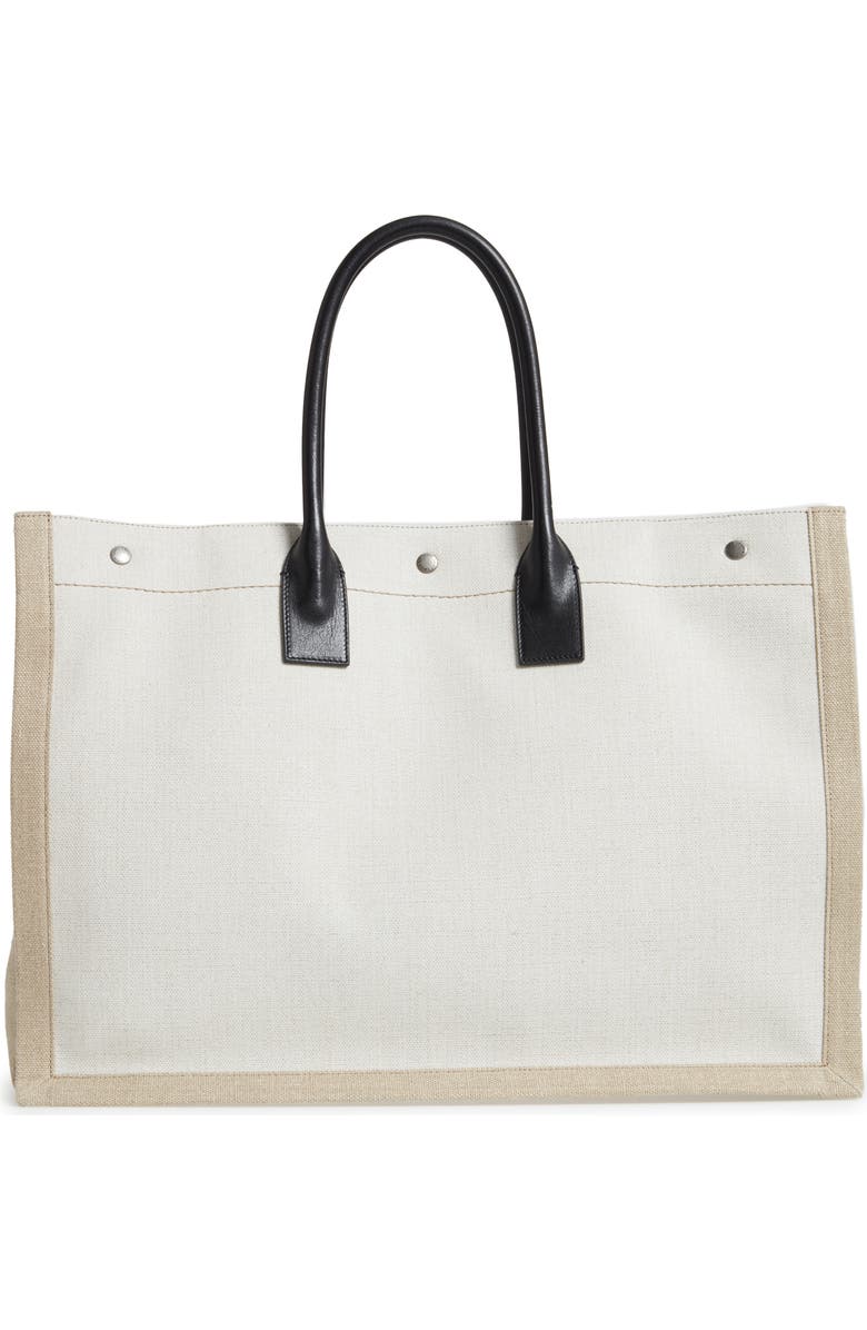 Saint Laurent Noe Rive Gauche Logo Linen Tote, Alternate, color,