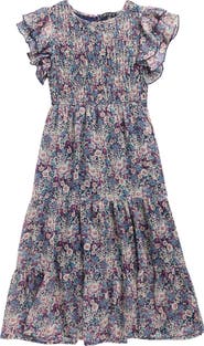 Ava & Yelly Kids' Chiffon Smocked Ruffle Maxi Dress