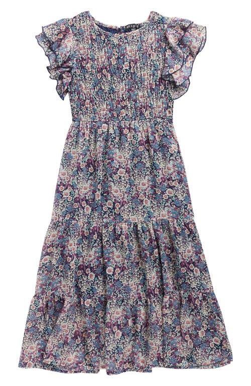 Ava & Yelly Kids' Chiffon Smocked Ruffle Maxi Dress In Multi