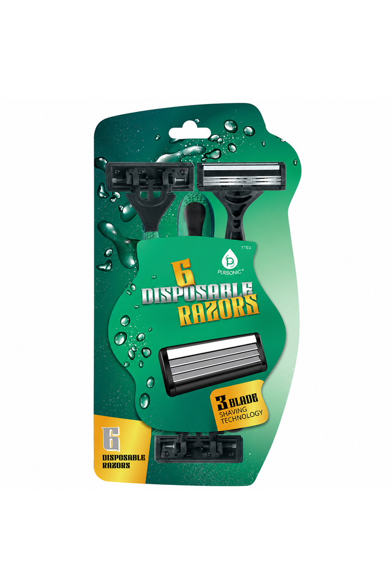 6 Disposable Razors - 3-Blade Shaving Surface Technology, Alternate, color, Green