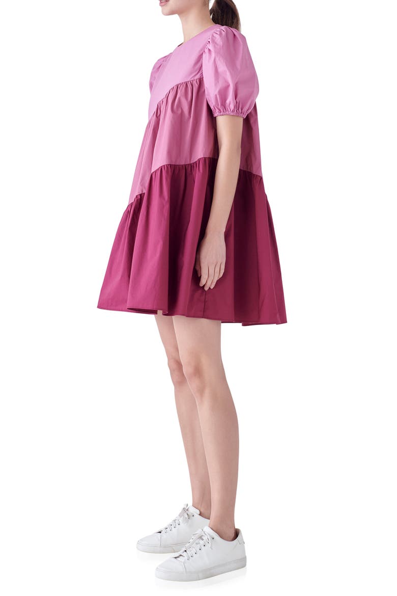 Colorblock Puff Sleeve Shift Dress, Alternate, color, ORCHID MULTI