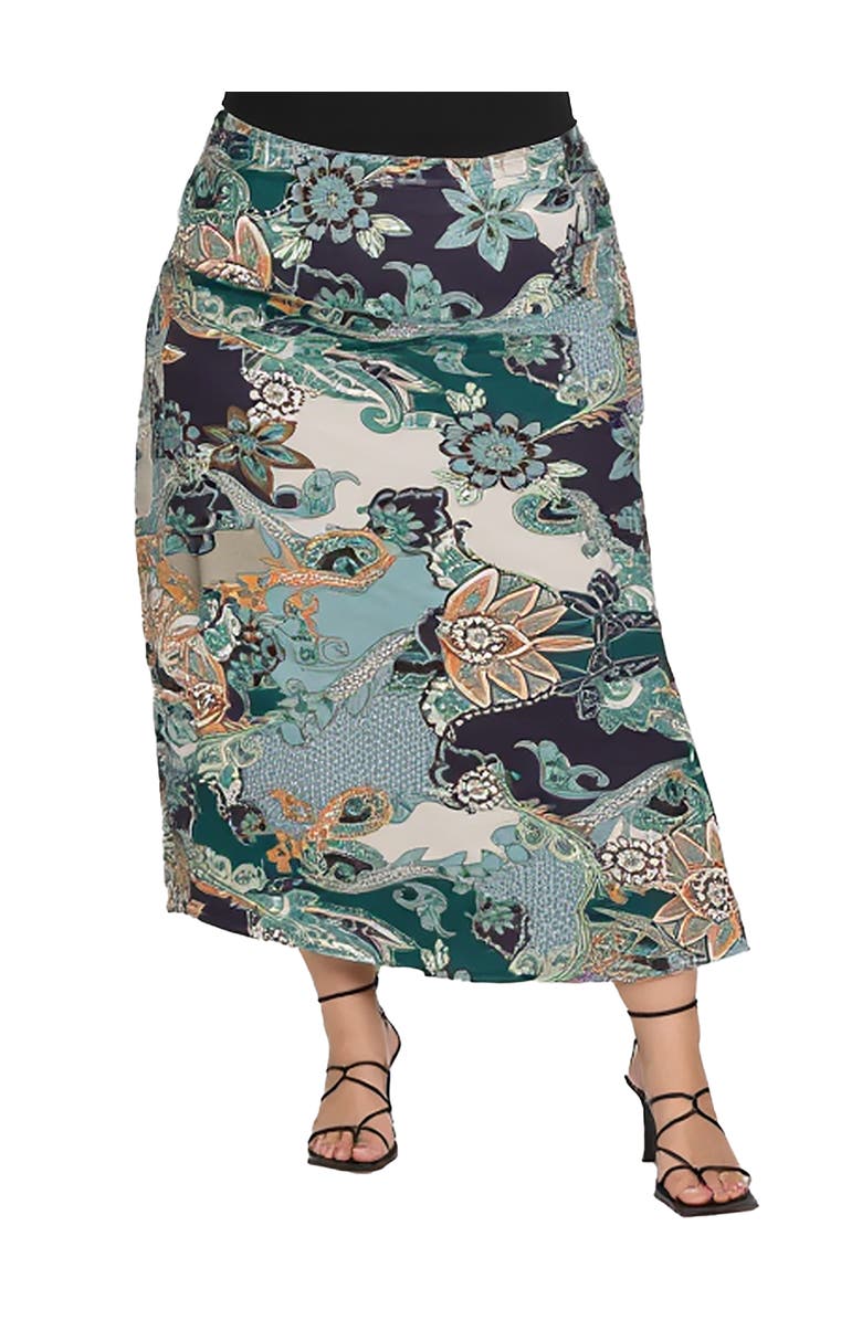 24seven Comfort Apparel Paisley Print Maxi Skirt, Main, color, Green Multi