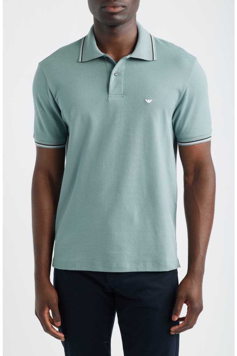 Tipped Cotton Polo Shirt, Main, color, TEAL