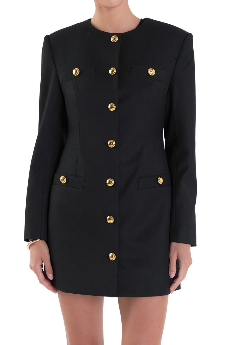 English Factory Padded Shoulder Long Sleeve Minidress, Alternate, color, 