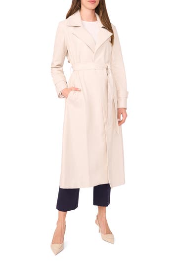 Halogen ® Drapey Faux Leather Belted Trench Coat In Neutral