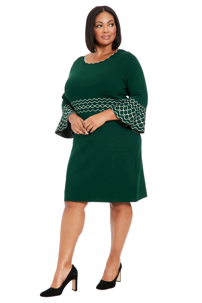 Piped Bell Sleeve Sweater Dress, Alternate, color, GREEN