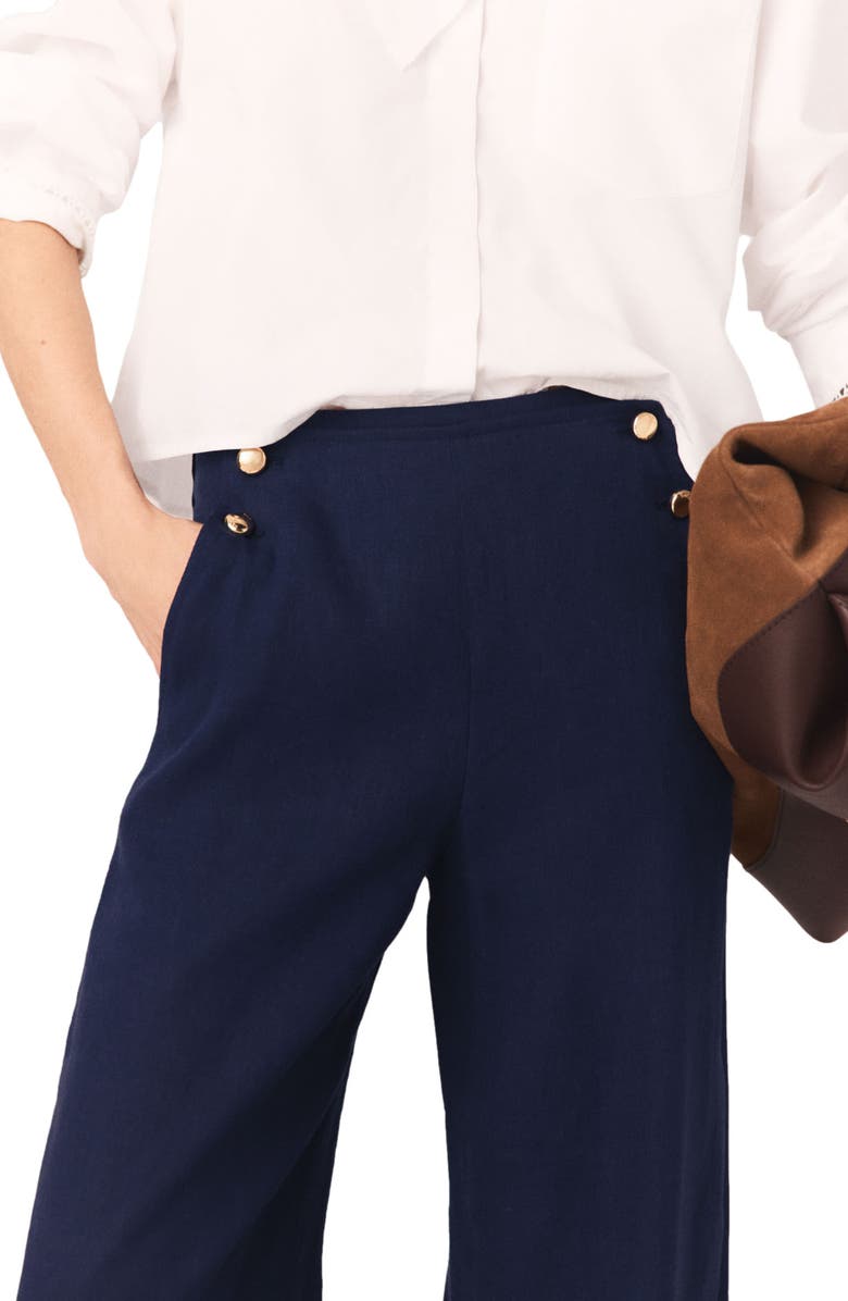 maje Linen-blend sailor trousers, Alternate, color, Navy