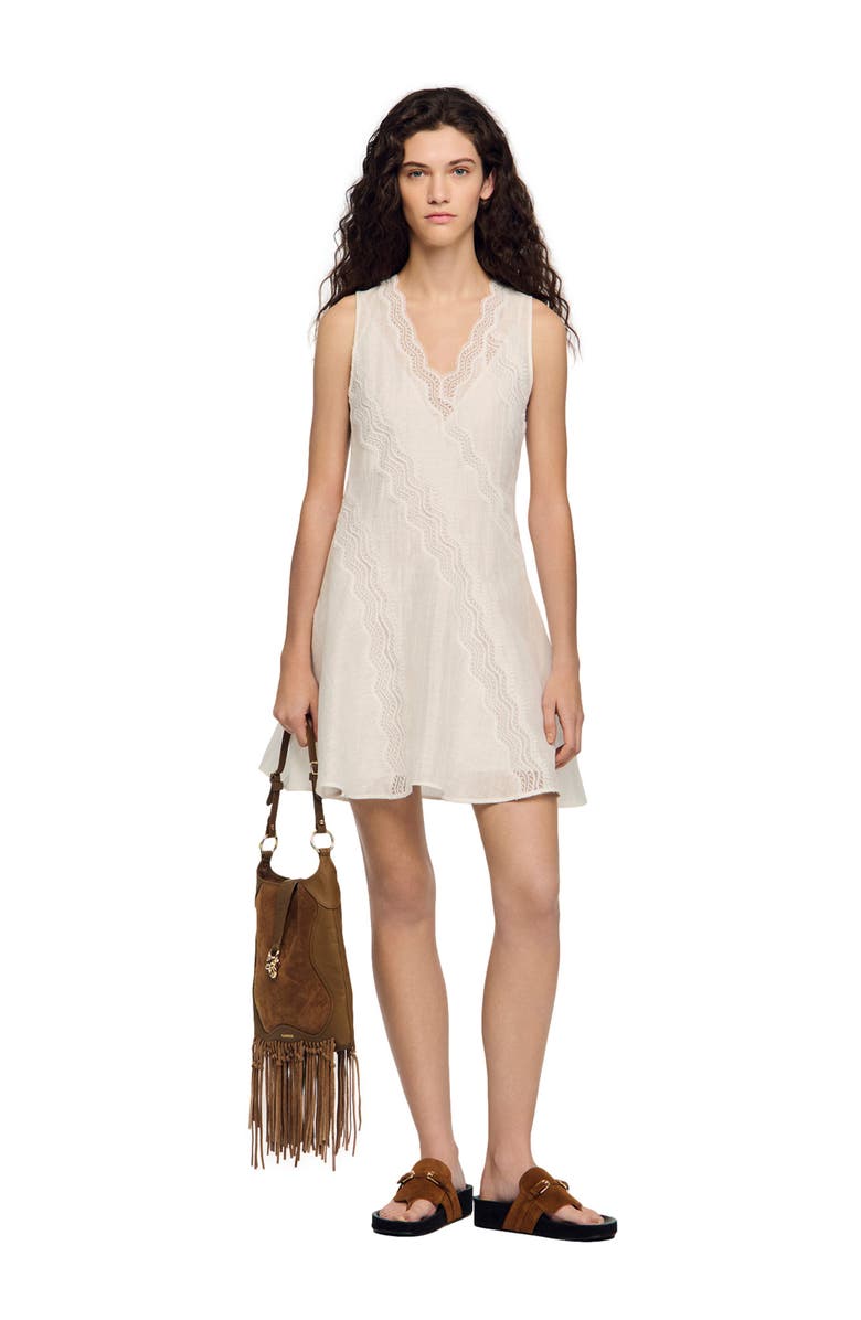 SANDRO Short trimmed linen dress, Alternate, color, White