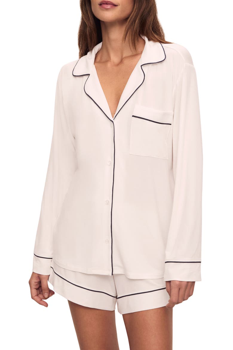 Gisele Relaxed Jersey Knit Short Pajamas, Main, color, PURE IVORY/ NAVY