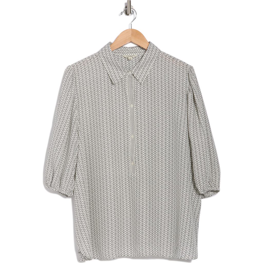 Max Studio Placket Top In Cream/black Geometric