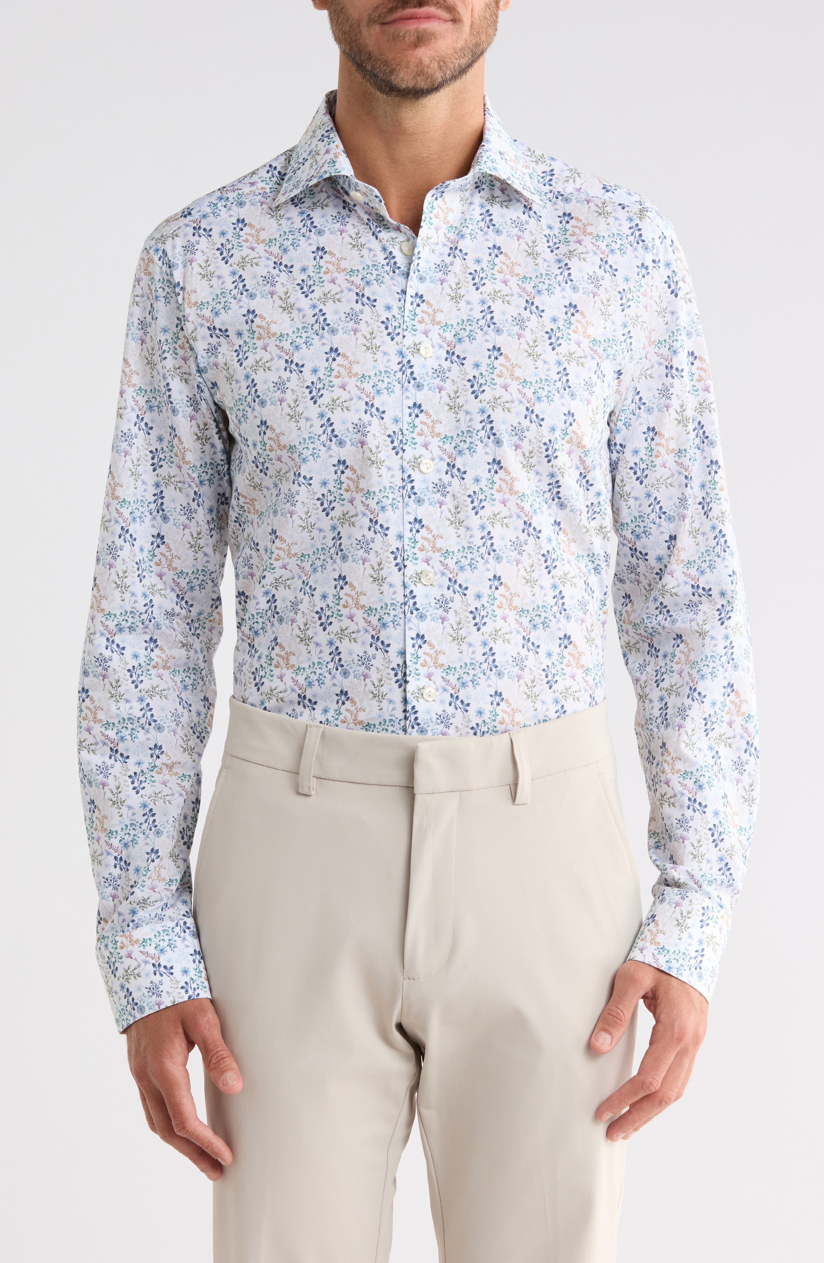 Slim Fit Floral Cotton Twill Shirt