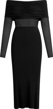 Favorite Daughter The New Era Ruched Off the Shoulder Long Sleeve Midi Dress