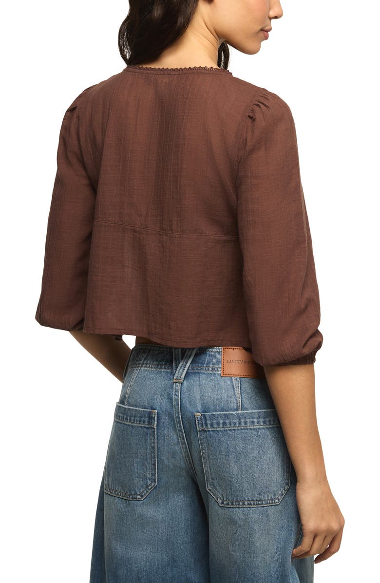 Lucky Brand Festival Cutwork Tie Neck Top, Alternate, color, French Roast