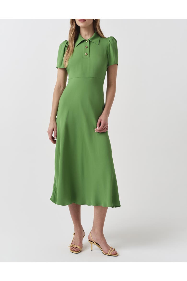 Verity Crepe Puff Sleeve Midi Dress, Alternate, color, Green