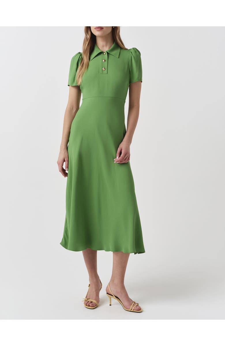 Ghost London Verity Crepe Puff Sleeve Midi Dress, Alternate, color, Green