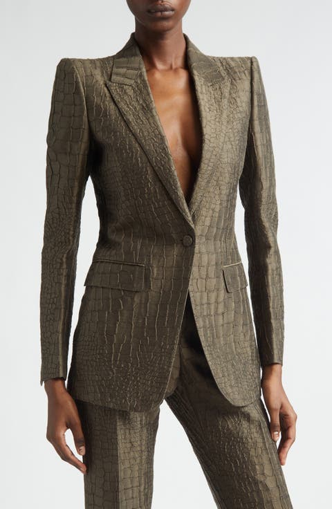 Crocodile Linen & Silk Blend Jacquard Jacket