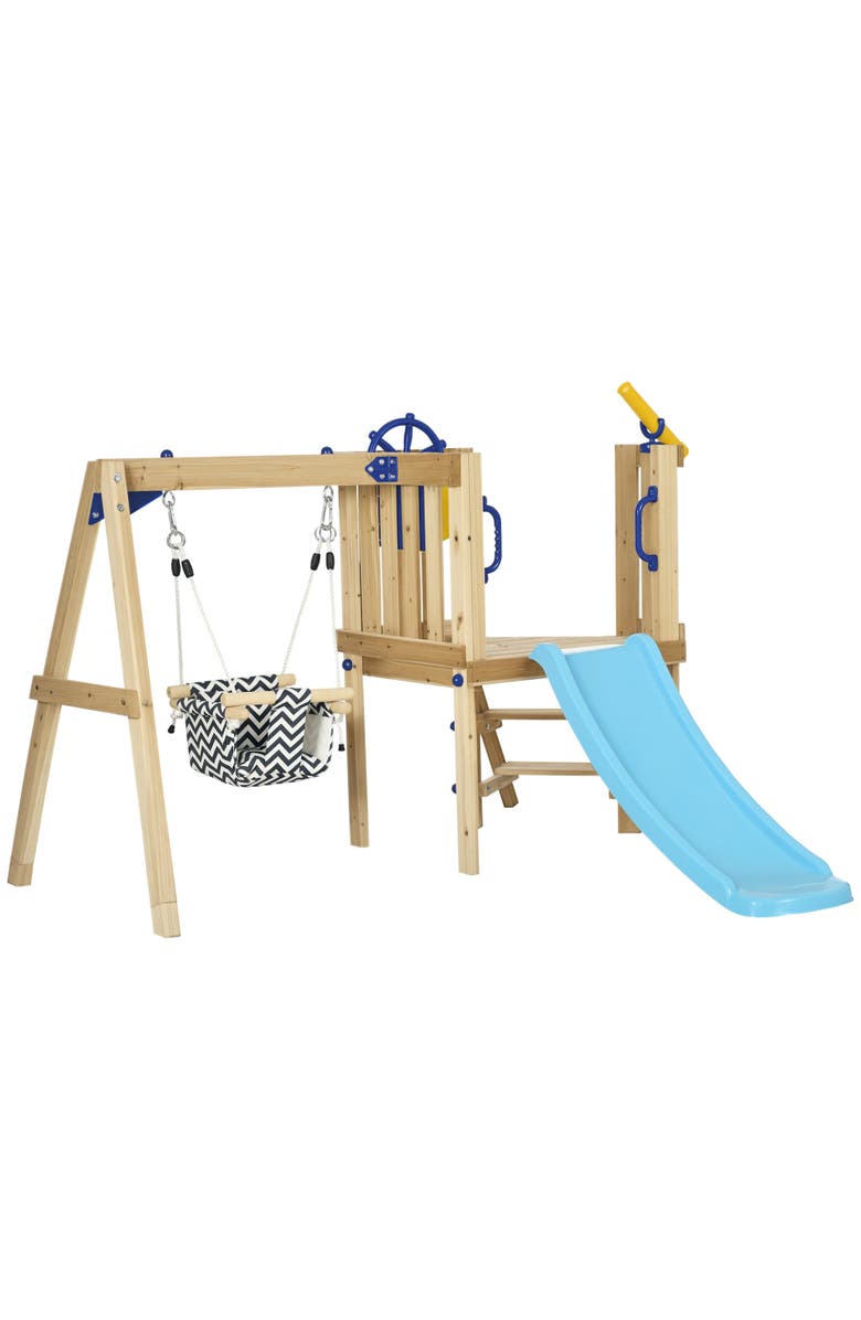 Outsunny Wooden Outdoor Playset with Swing, Slide & Telescope, Main, color, 