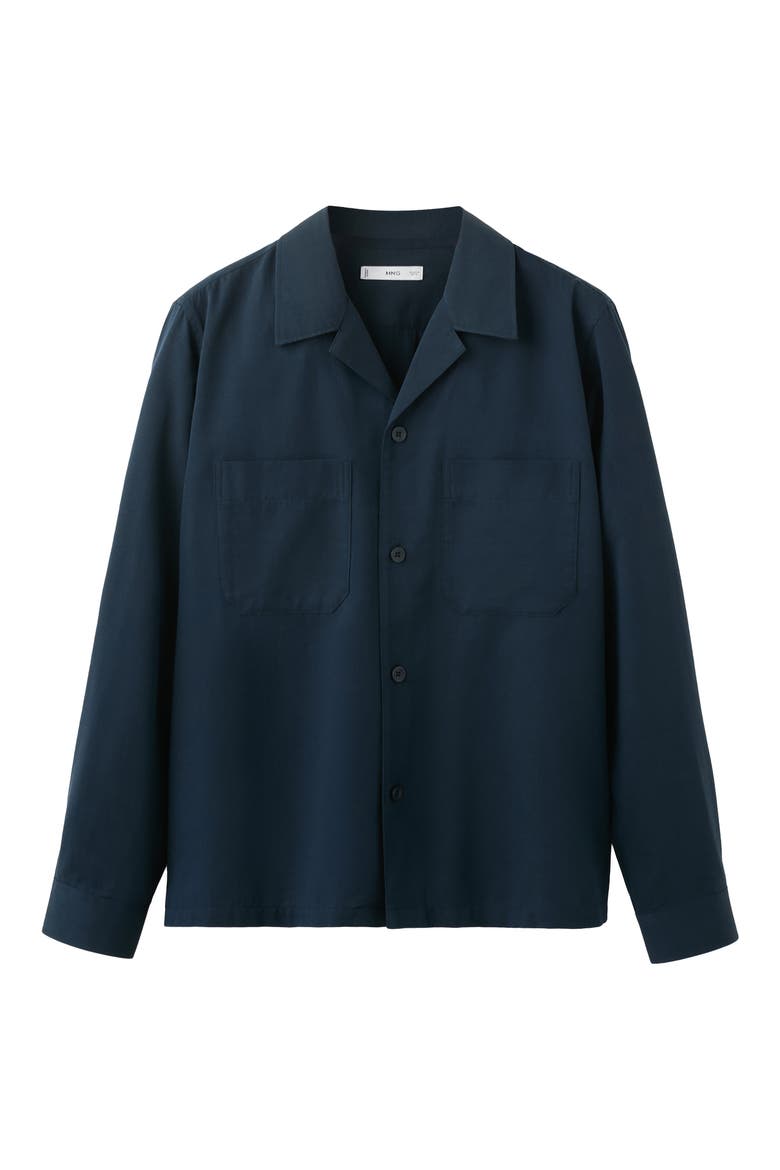 Long Sleeve Cotton Blend Button-Up Shirt, Alternate, color, NAVY