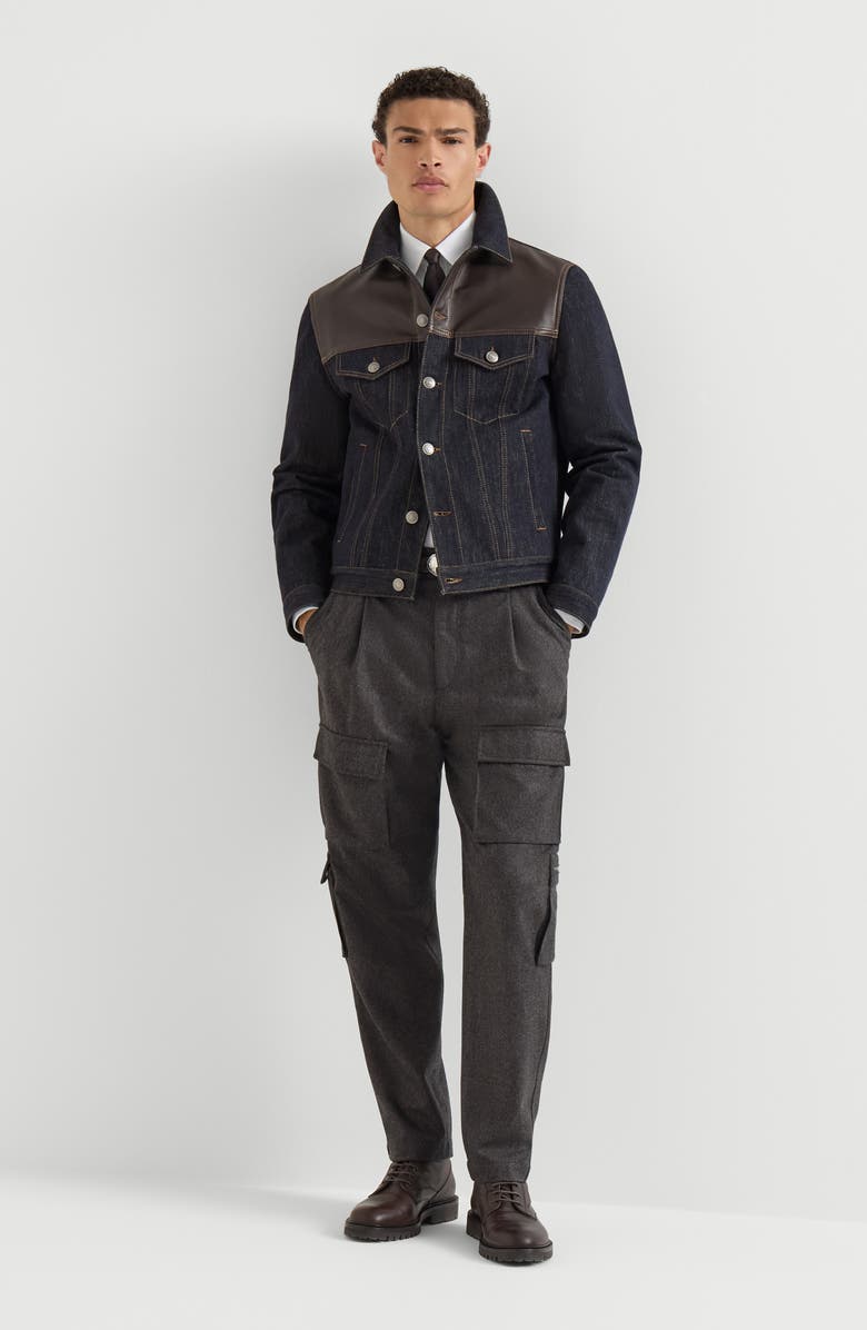 Brunello Cucinelli Paneled no-fade denim four-pocket jacket, Alternate, color, Blue