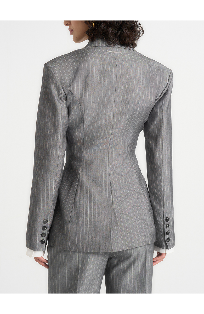 Manière De Voir Delphine Pinstripe Wrap Tie Blazer, Alternate, color, Grey