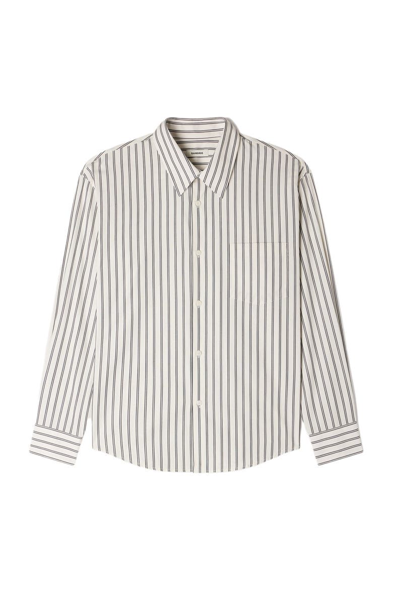 Striped cotton shirt, Alternate, color, White / navy