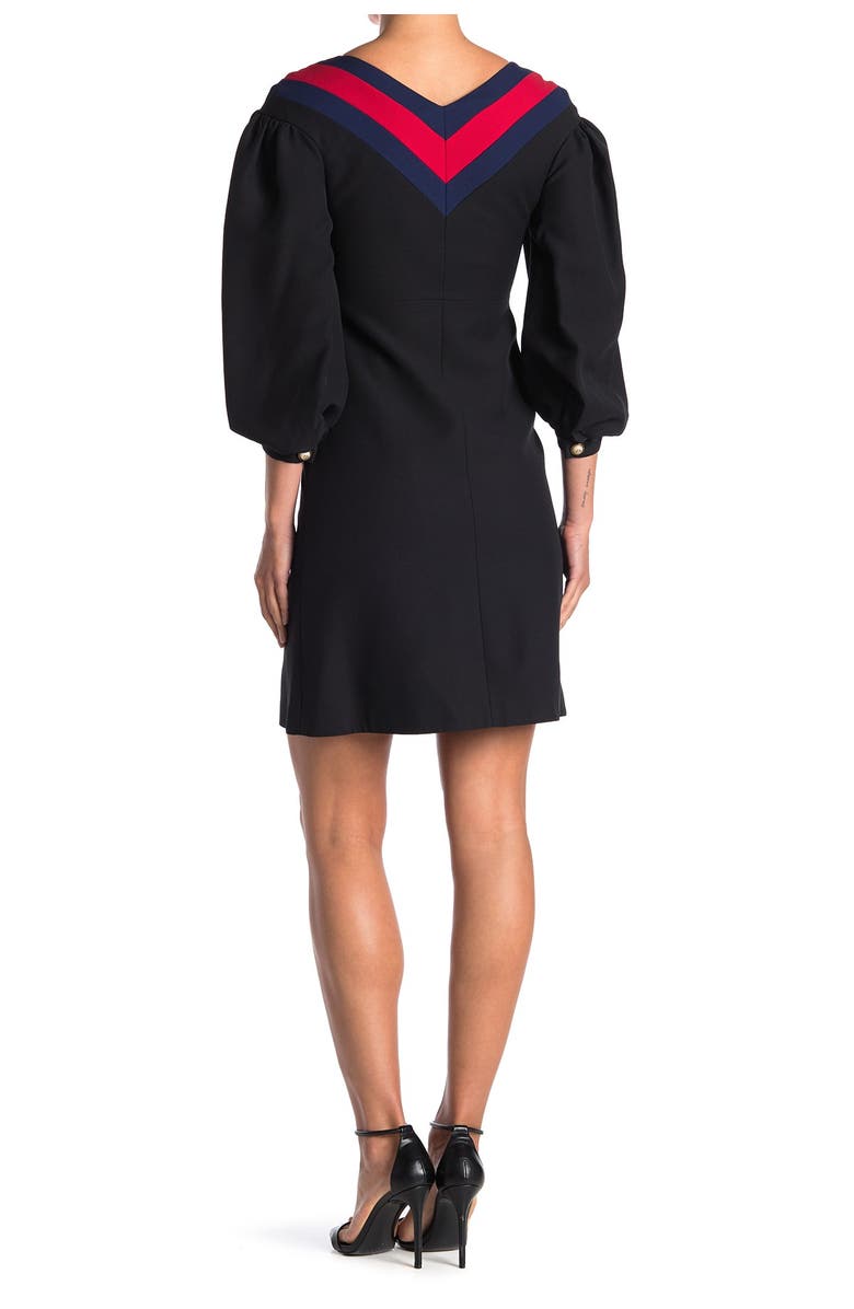 Gucci Wool & SIlk Blend Zip Front Blouson Sleeve Dress, Alternate, color, Black Multi
