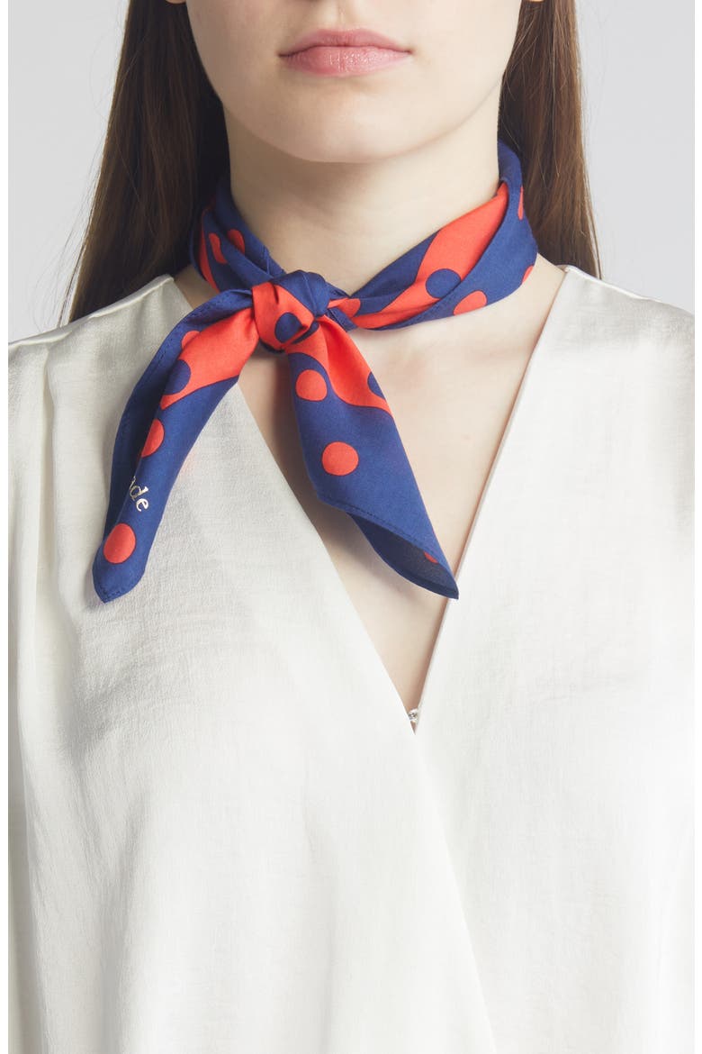 springtime dot silk bandana, Main, color, FRENCH NAVY