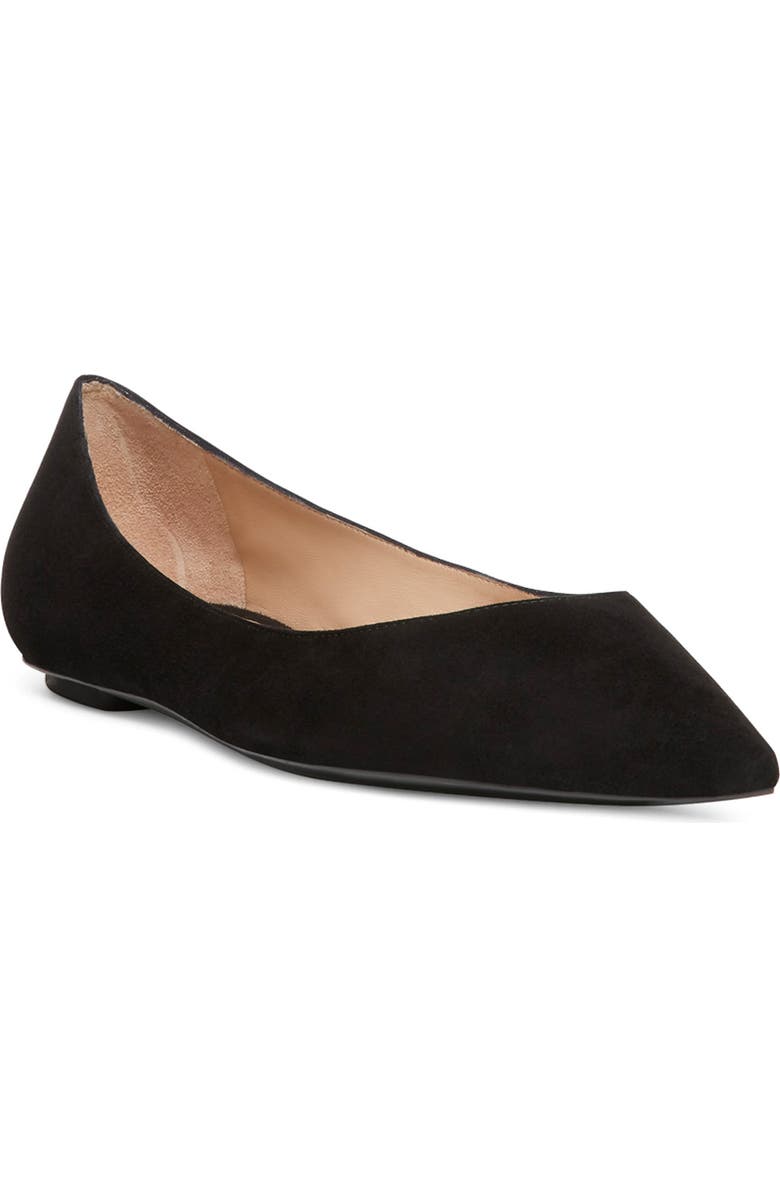 Stuart Weitzman Emilia Pointed Toe Flat, Main, color, Black Suede