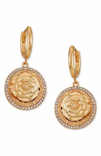 Crystal Halo Rose Drop Huggie Hoop Earrings