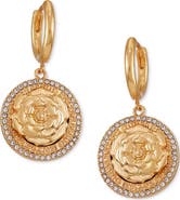 GUESS Crystal Halo Rose Drop Huggie Hoop Earrings