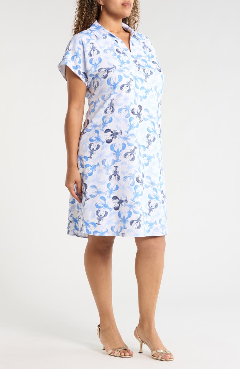 Jones New York Lobster Print Collared V-Neck Dress, Alternate, color, Natural White Multi