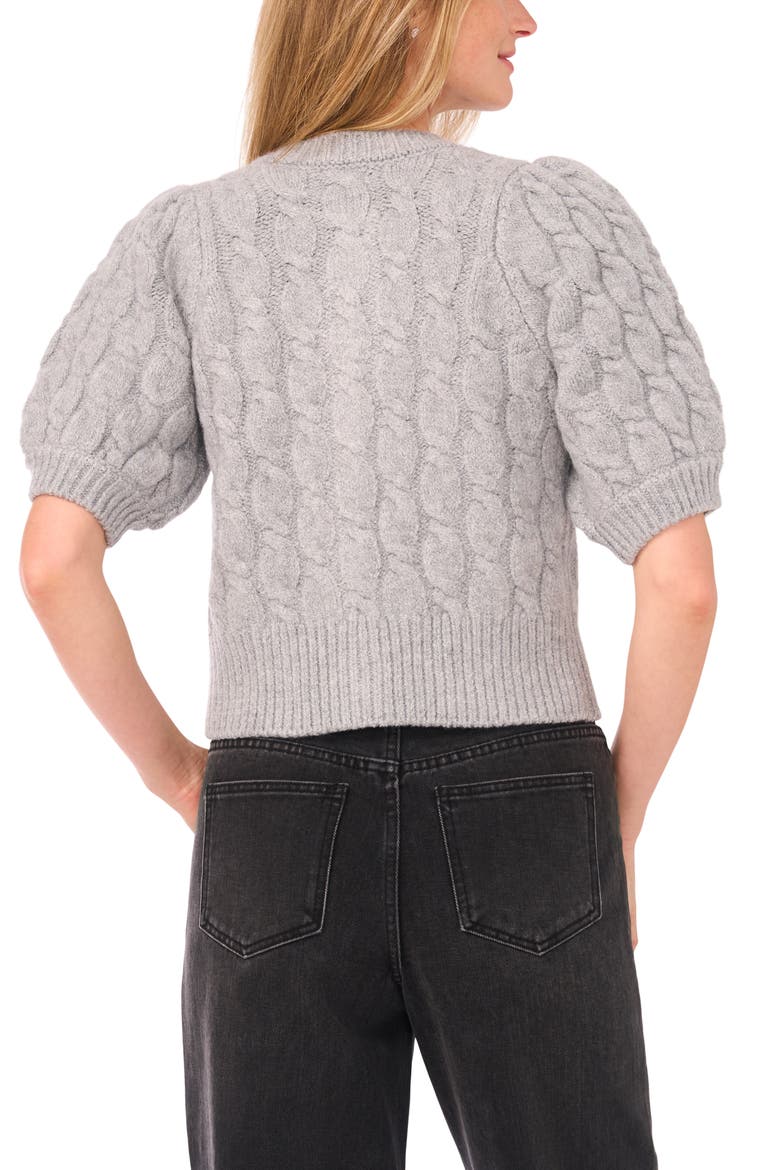 Puff Sleeve Cable Cardigan, Alternate, color, LIGHT HEATHER GREY