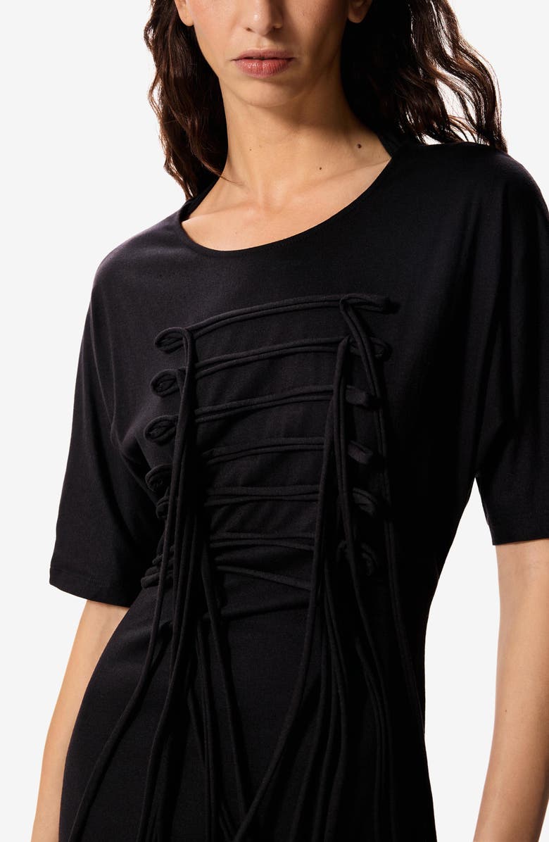 Desigual Open Back Cotton Blend Mini T-Shirt Dress, Alternate, color, Black