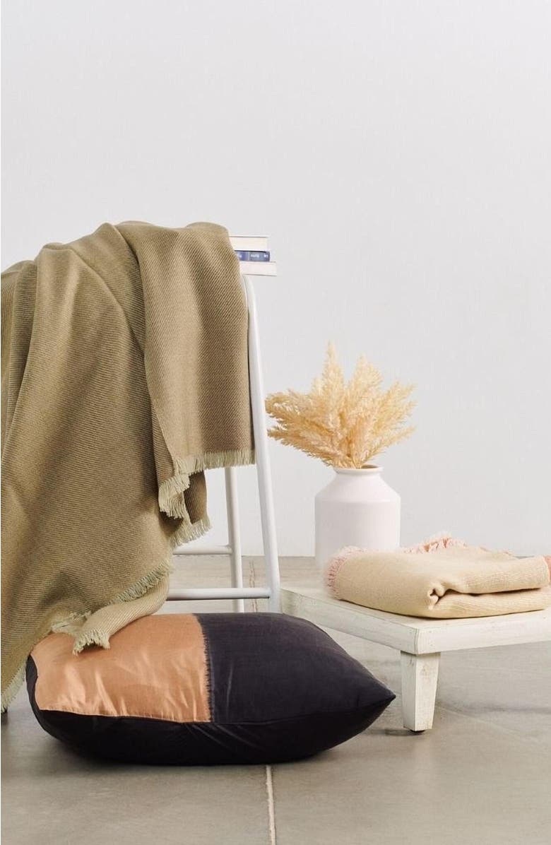 Studio Variously Kala Black & Gold Color Block Mulberry Silk Pillow, Alternate, color,