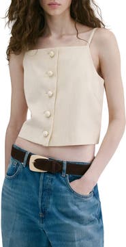 MANGO Square Neck Button Front Top