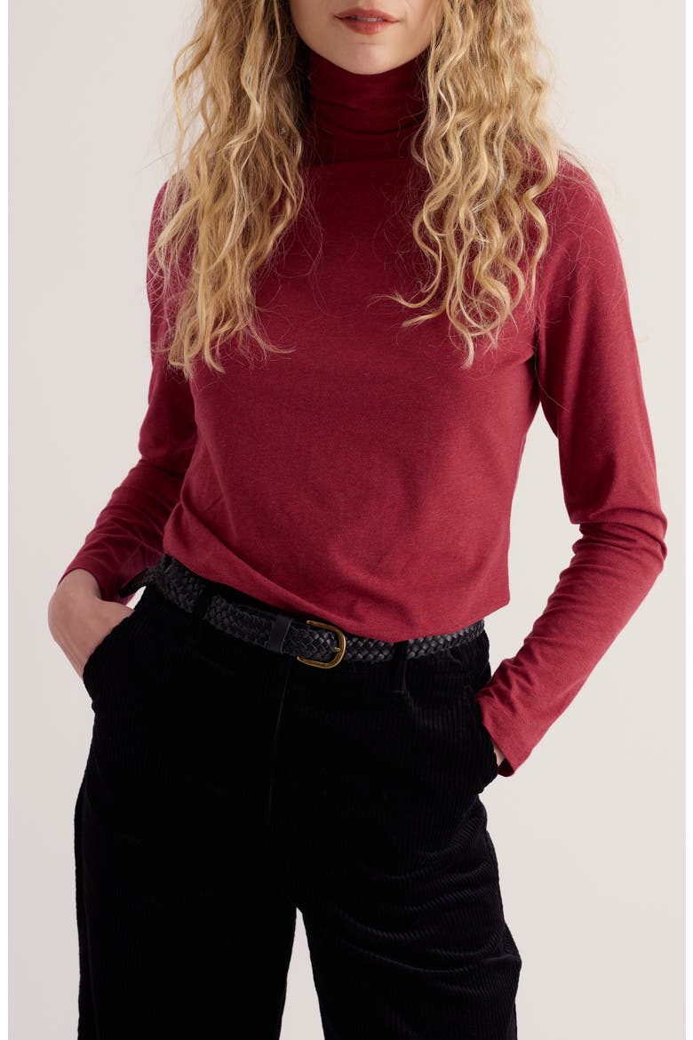 Landing Turtleneck Stretch Organic Cotton Top, Main, color, DAHLIA